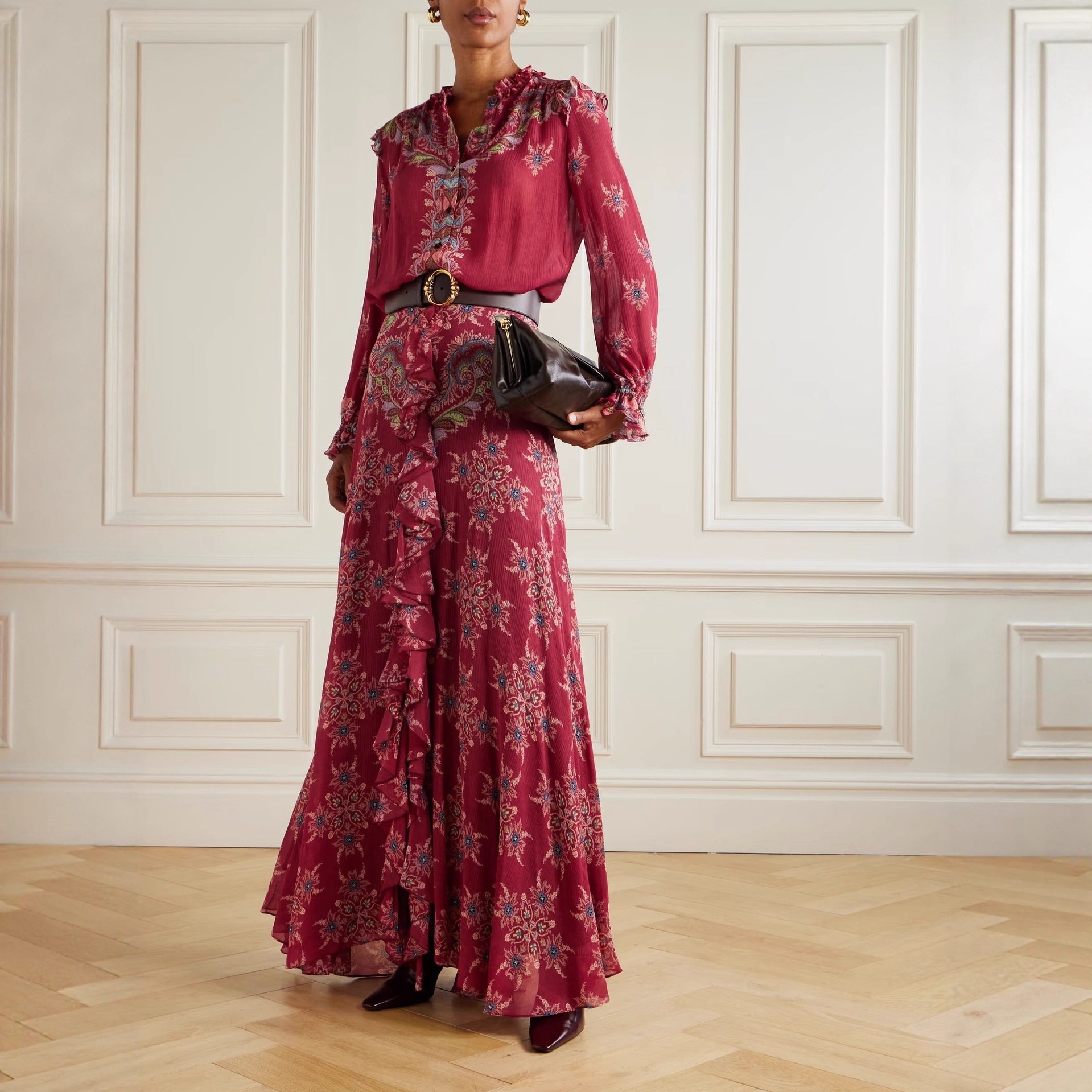 Vintage Fashion Outfit - Elegant Silk Chiffon Blouse And Long