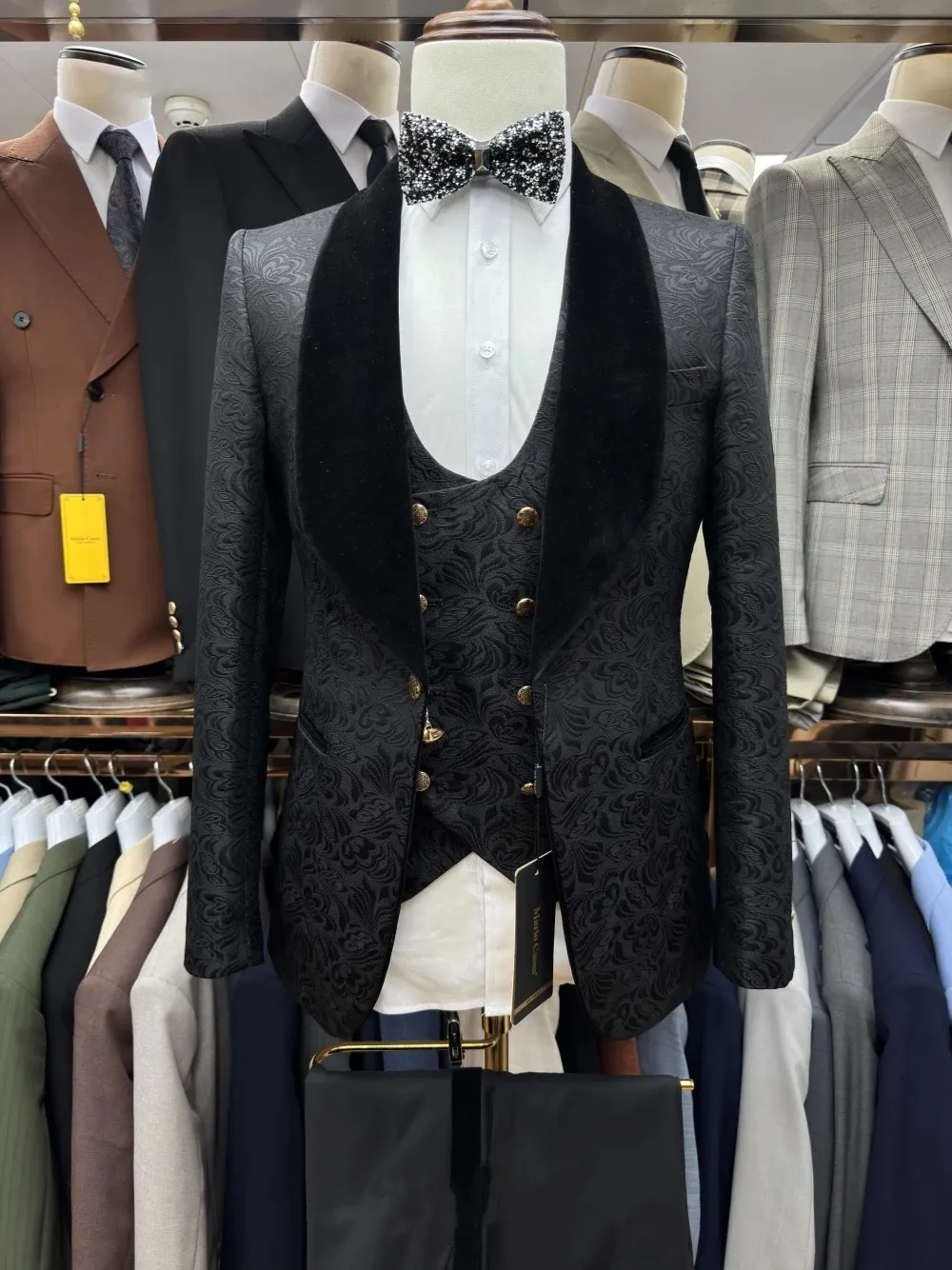 Velvet Blazer Vintage - Vintage Men's Suit Jacquard Tailor-Made 3
