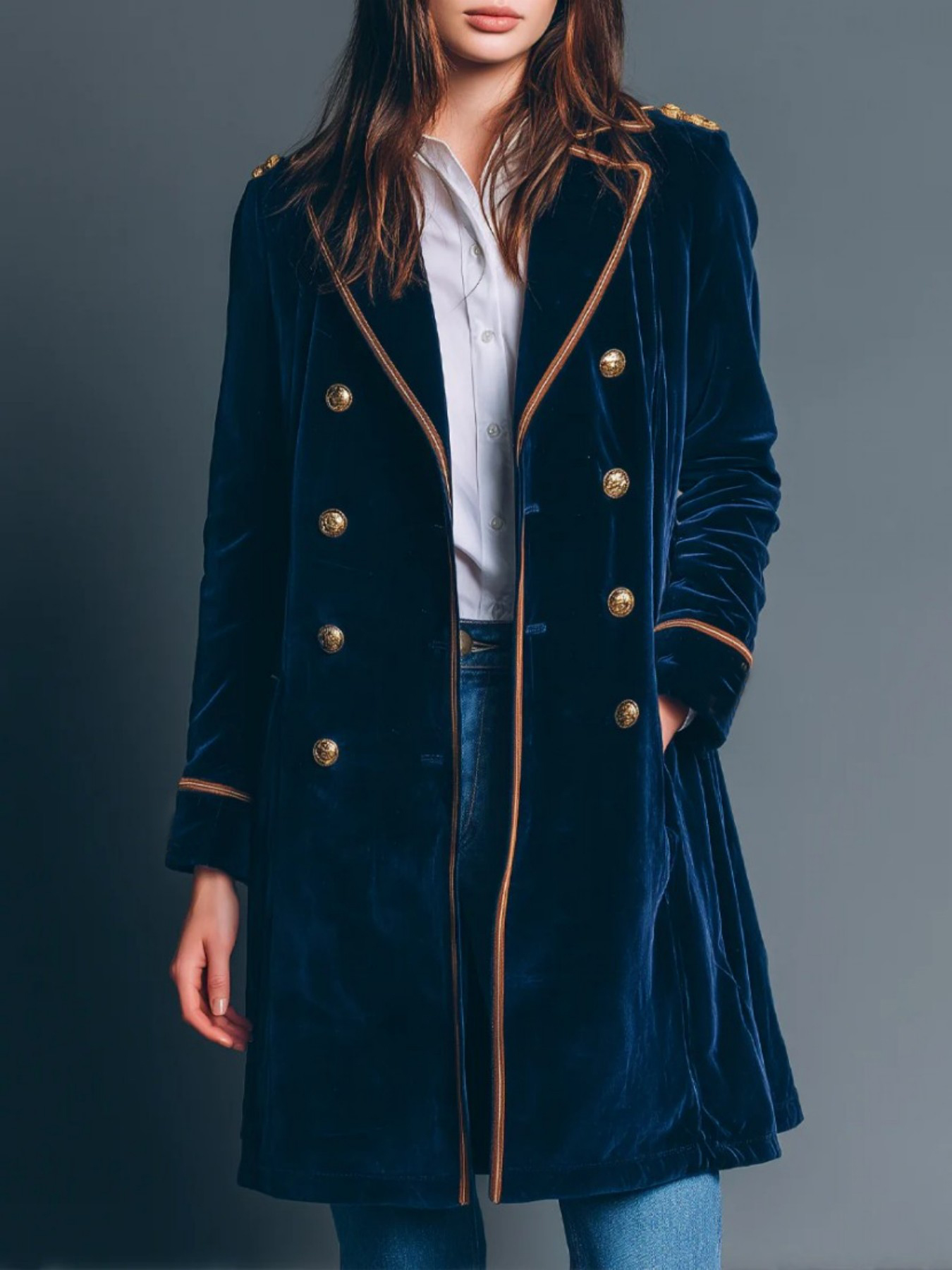 Velvet Blazer Vintage - Vintage Navy Velvet Military Style Coat,
